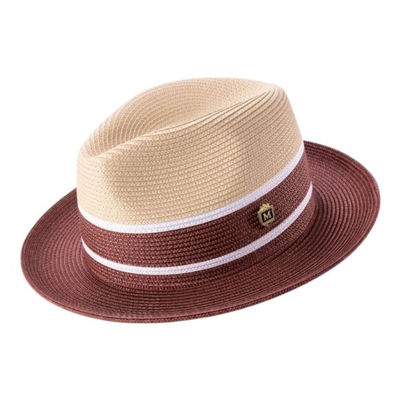 MEN'S MONTIQUE BURGUNDY & TAN THREE-TONE FEDORA HAT. H89 - Picture 2 of 2